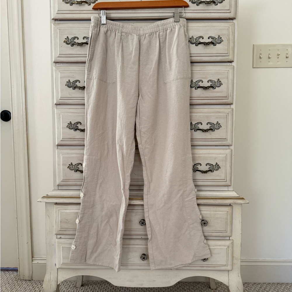Soft Surroundings Oatmeal Cotton Button Leg Pants